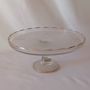 1950's Jeannette Glass Vintage Harp Pedestal Cake Stand Mid-Century Modern